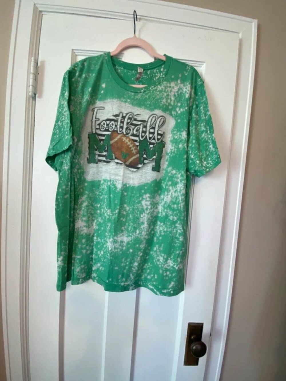 Women’s green plus size 2XL football mom bleach dye tee shirt